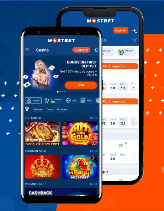 Rozhraní mobilní aplikace Mostbet s navigačním menu